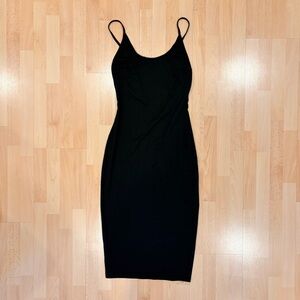 by the way. | Black bodycon midi dress with spaghetti straps